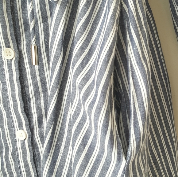 French Connection Cotton Blue White Stripe Shirtdress Jacket Small Nautical - Picture 6 of 12